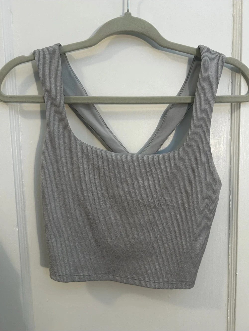 ALO Yoga Ribbed Gray Cross-Back Sports Bra Tank